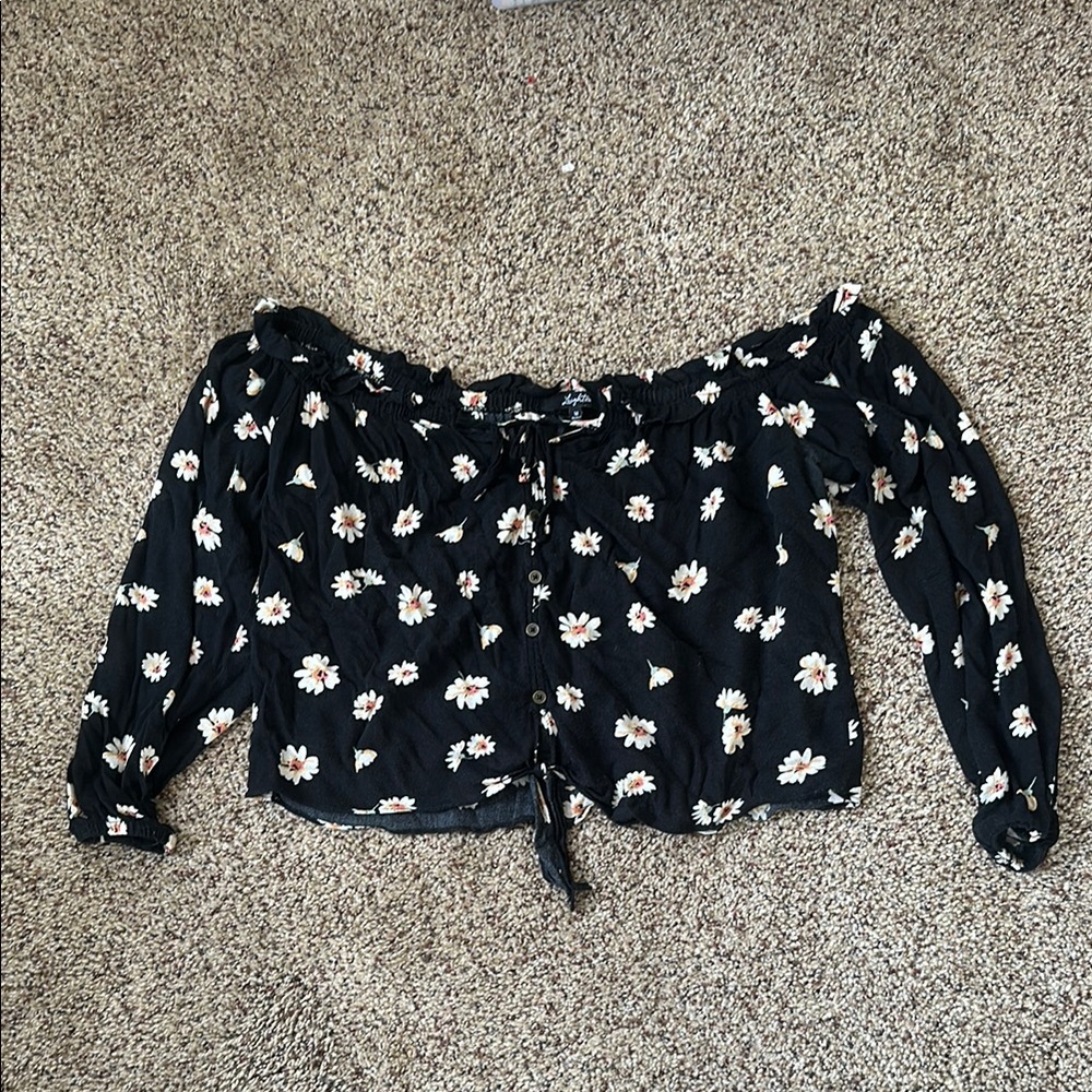 Floral Off-Shoulder Black Top